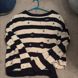 Striped Black and White Distressed Sweater